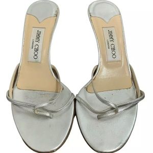 jimmy choo womens solid metallic silver low heels shoes 37 7 Italy